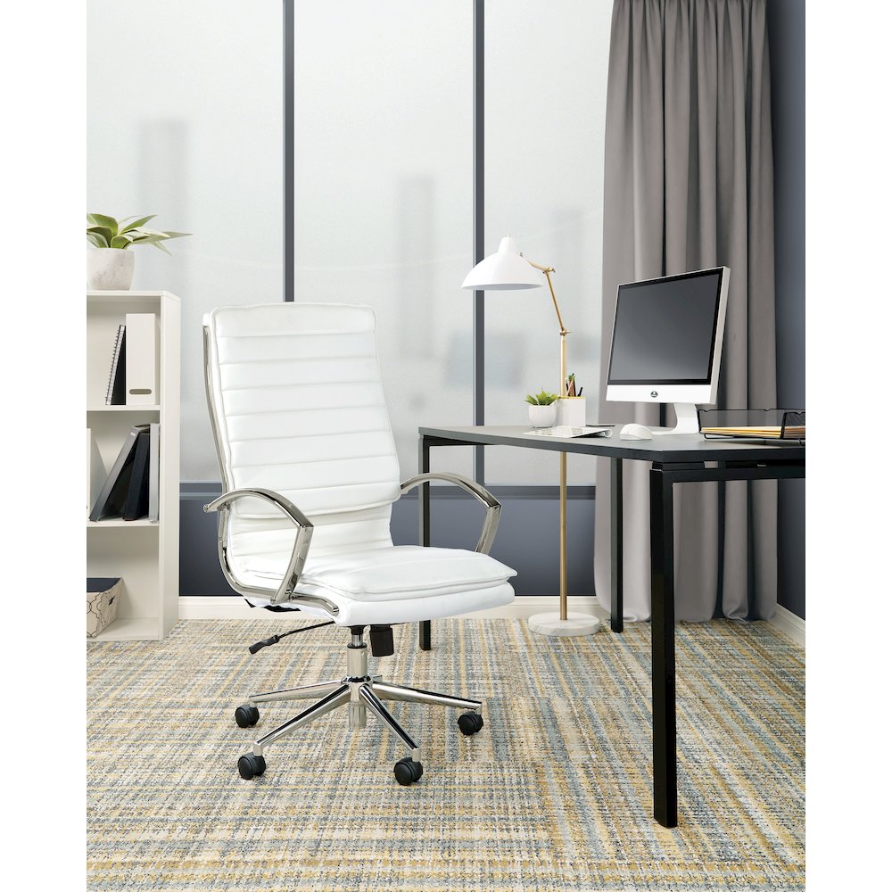 High Back Manager's Faux Leather Chair with Chrome Base, Removable Arm Sleeves
