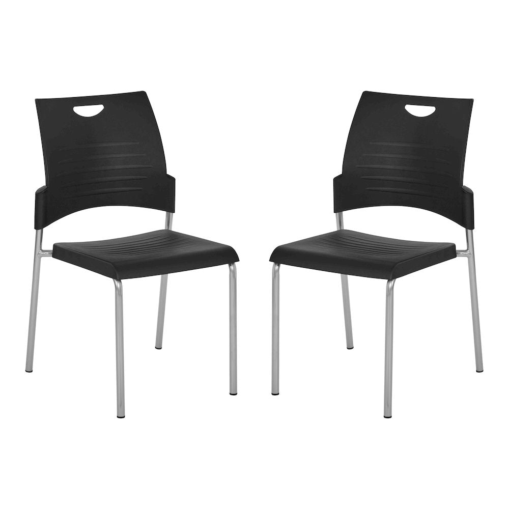 Straight Leg Stacking Chair With Black Plastic Seat & Back, 2-Pack