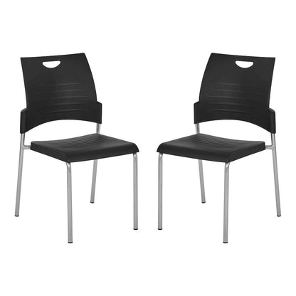 Straight Leg Stacking Chair With Black Plastic Seat & Back, 2-Pack