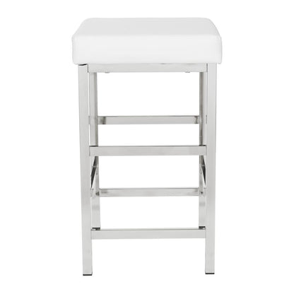 26" Backless Stool in White Fabric with Polished Chrome Legs, MET1326C-WH