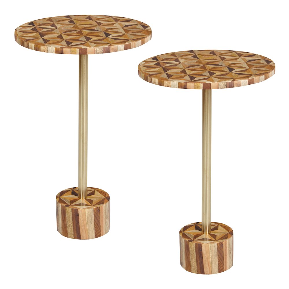 Round Side Table with Natural Mosaic Wood 2-Pack