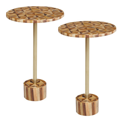 Round Side Table with Natural Mosaic Wood 2-Pack