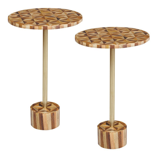 Round Side Table with Natural Mosaic Wood 2-Pack