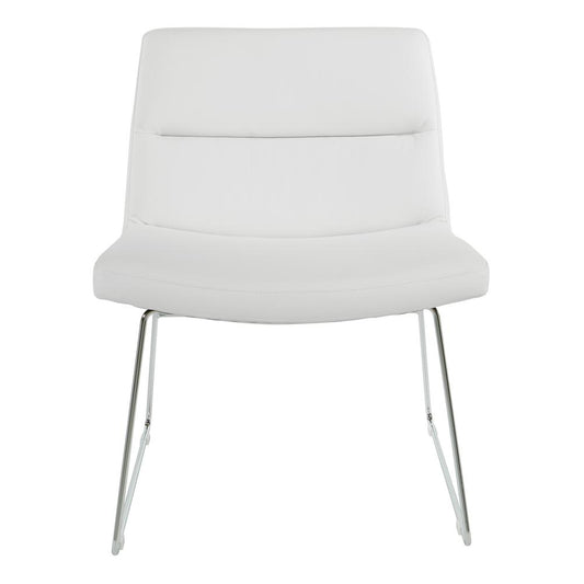 Thompson Chair in White Faux Leather with Chrome Sled Base, THP-U11
