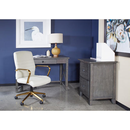 Mid-Back White Faux Leather Chair with Gold Finish Arms and Base K/D, FL22991G-U11