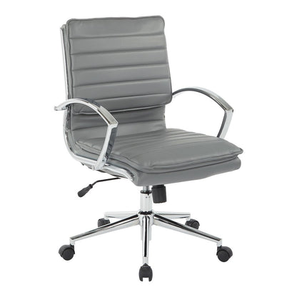 Mid-Back Manager’s Faux Leather Chair with Chrome Base, Removable Arm Sleeves.