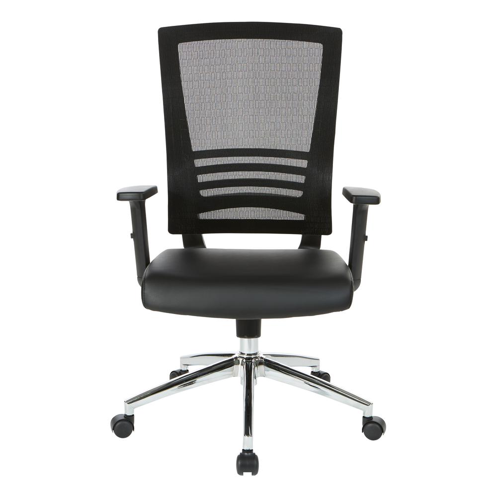 Black Frame Chair with Chrome Base with Black Bonded Leather Seat, EM60930C-EC3