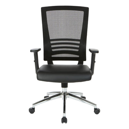 Black Frame Chair with Chrome Base with Black Bonded Leather Seat, EM60930C-EC3