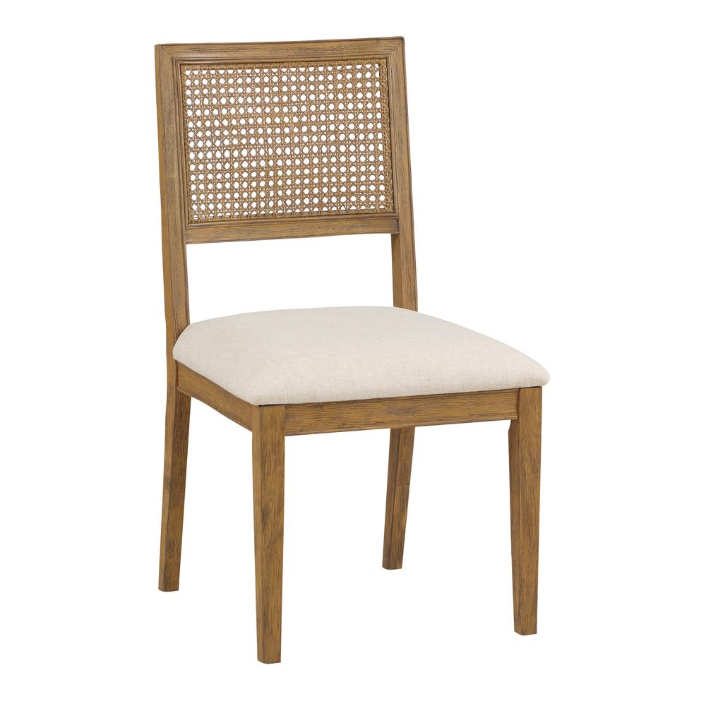 Alaina Cane Back Dining Chair 2 Pack in Linen Fabric with Coastal Wash