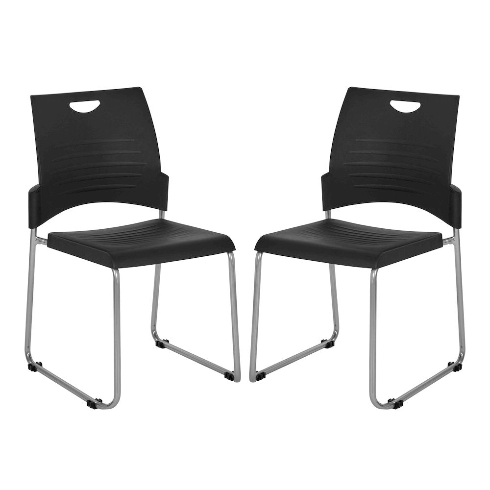 Stacking and Ganging Chairs with Black Plastic Seat and Back 2 Pack