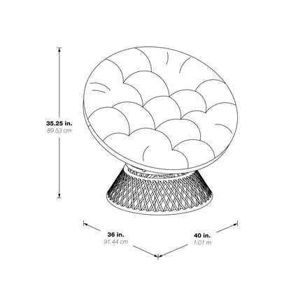 Papasan Chair with White Round Pillow Cushion and White Wicker Weave, BF25296WH-11