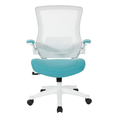 White Screen Back Manager's Chair in White Turquoise Fabric, EM60926WH-F28