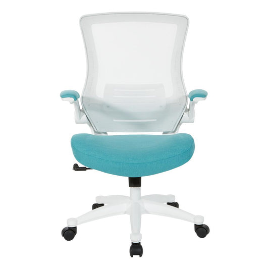 White Screen Back Manager's Chair in White Turquoise Fabric, EM60926WH-F28