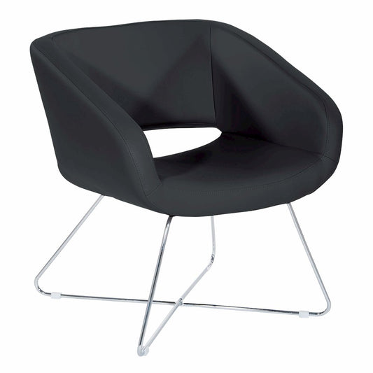 Lounge Chair in Black Faux Leather with Chrome Base, LRL-R107
