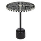 Round Side Table with Mosaic Black and White Top with Black Metal Base