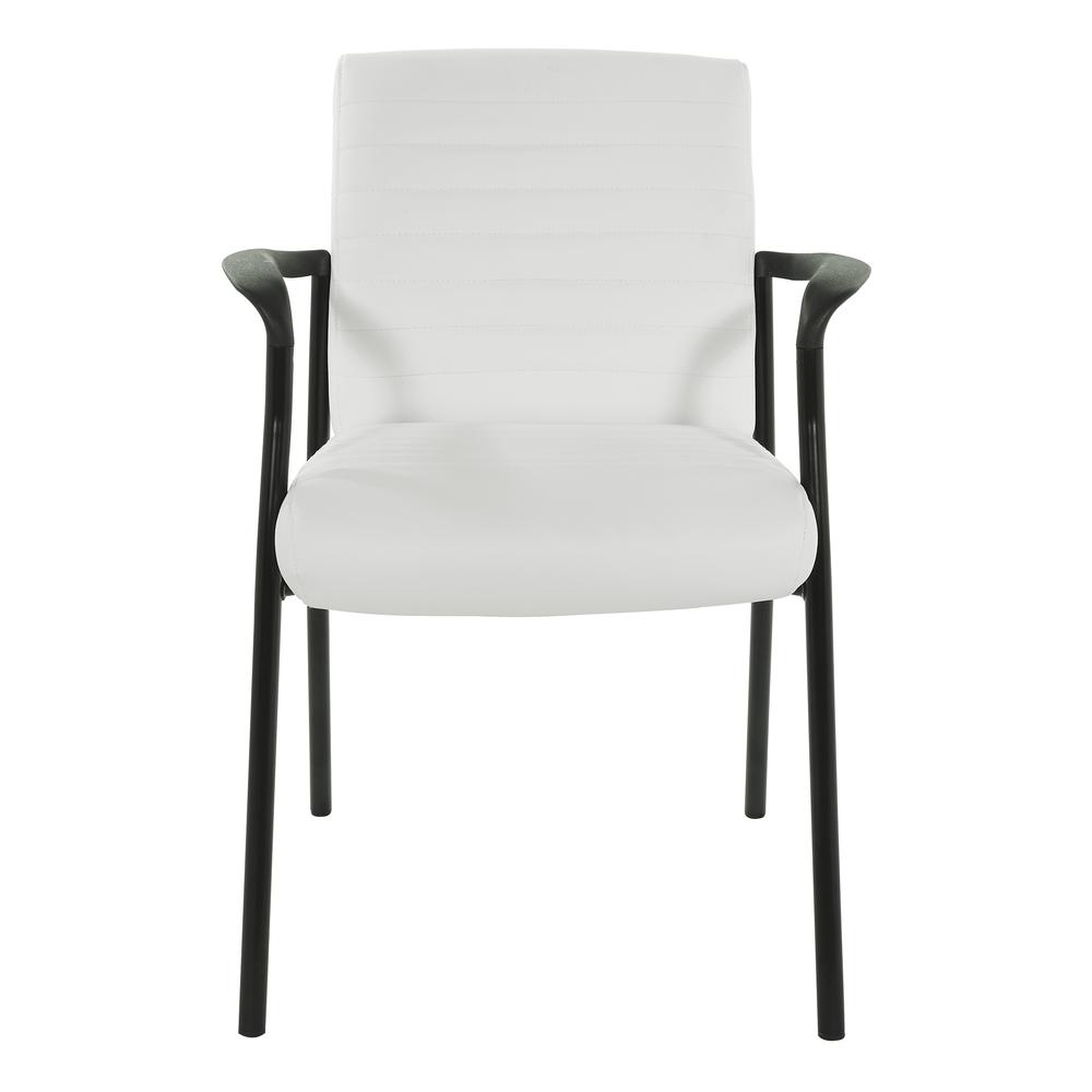 Guest Chair in White Faux Leather with Black Frame, FL38610-U11