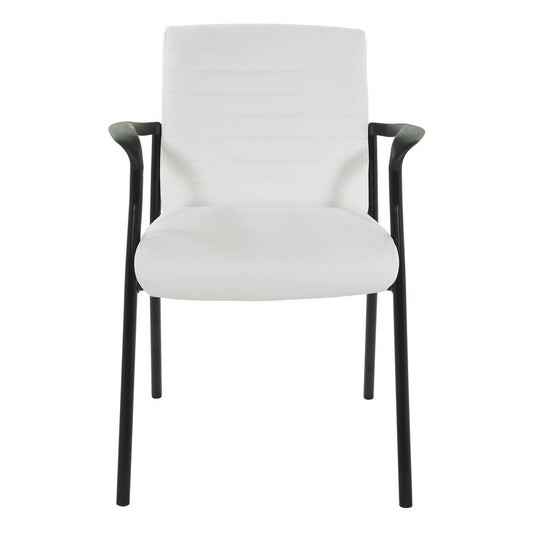 Guest Chair in White Faux Leather with Black Frame, FL38610-U11