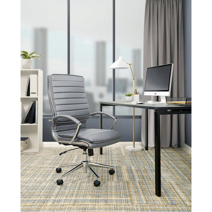 High Back Manager's Faux Leather Chair with Chrome Base, Removable Arm Sleeves