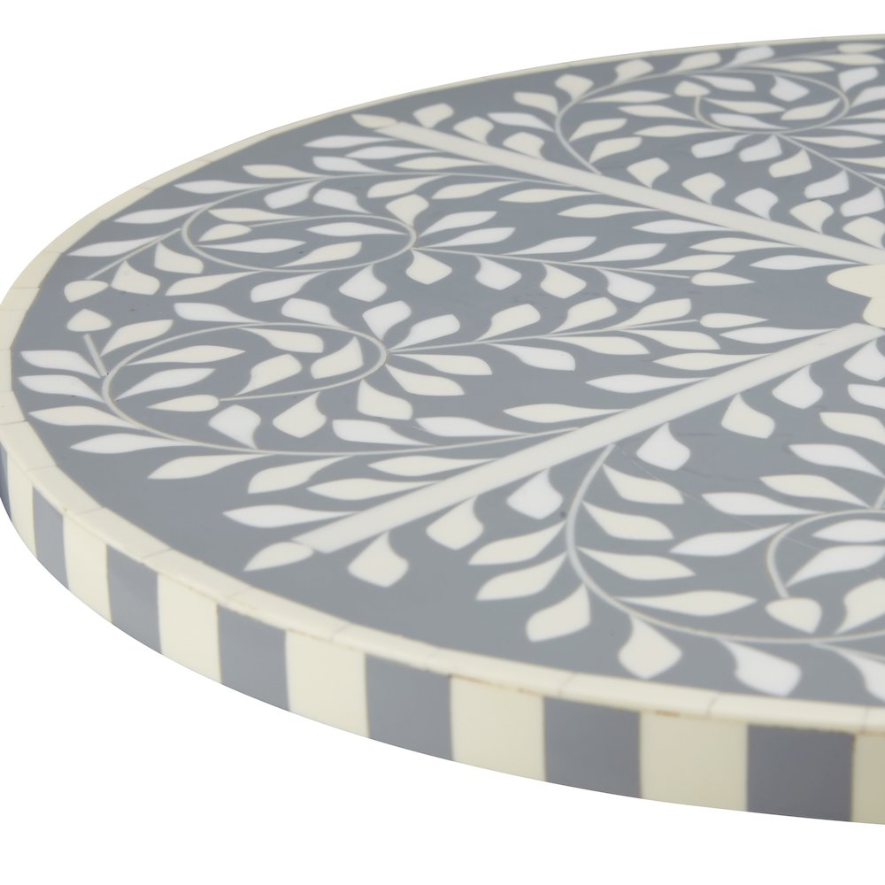 Round Side Table with Mosaic Light Grey and White Top with Black Metal