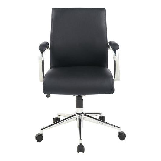 Mid Back Manager's Chair with Dillon Black Antimicrobial Fabric and Chrome Base