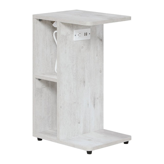 Gemma Accent C-Table With Power Ports in Rustic Grey Finish