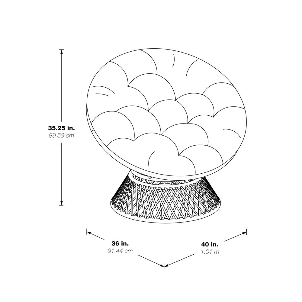 Papasan Chair with Brown Round Pillow Cushion and Brown Wicker Weave, BF25291BR-1