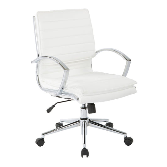Mid-Back Manager’s Faux Leather Chair with Chrome Base, Removable Arm Sleeves.