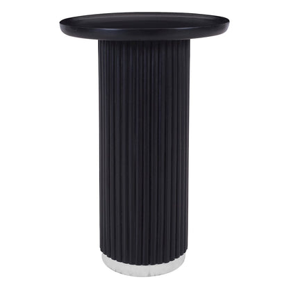Round Solid Wood Pedestal Fluted Accent Table in Black Finish