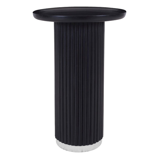 Round Solid Wood Pedestal Fluted Accent Table in Black Finish