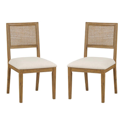 Alaina Cane Back Dining Chair 2 Pack in Linen Fabric with Coastal Wash