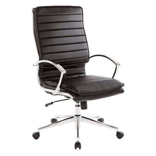 High Back Manager's Faux Leather Chair with Chrome Base, Removable Arm Sleeves