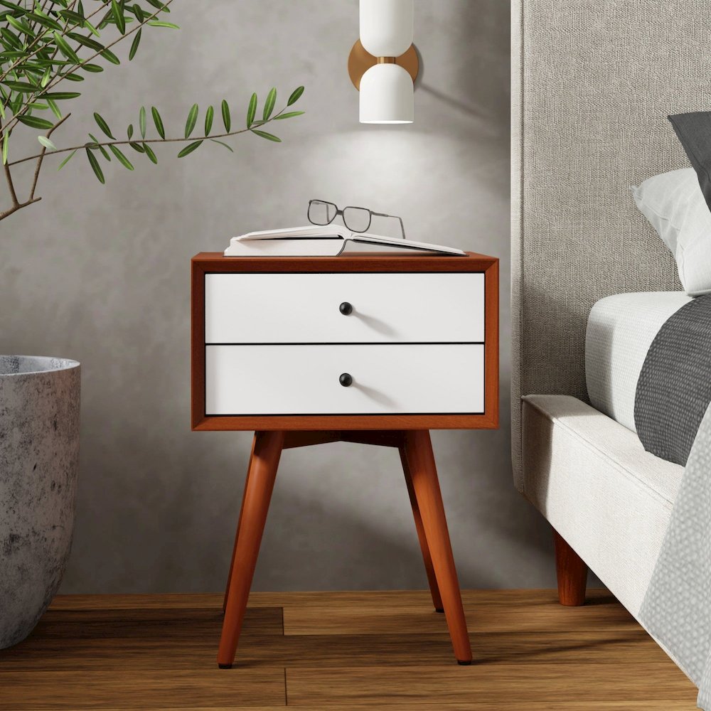 Flynn Small Nightstand, Acorn & White
