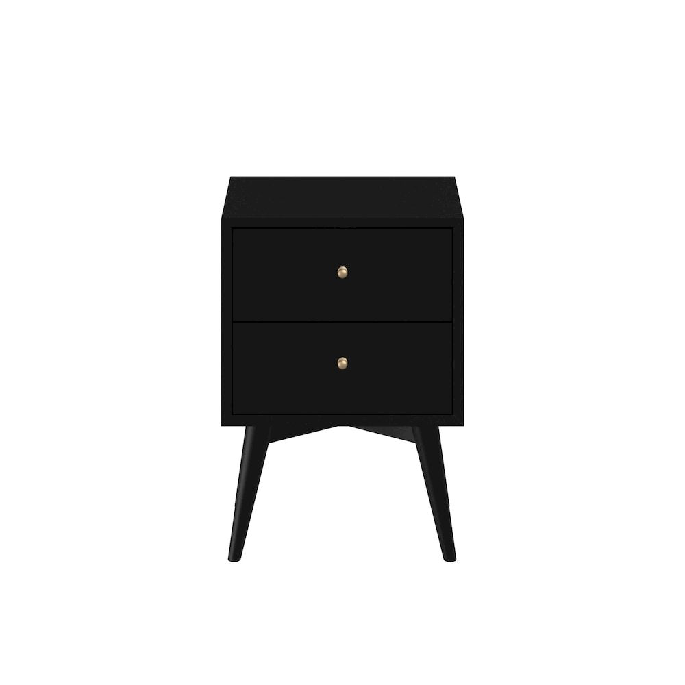 Flynn Mid Century Modern 2 Drawer Nightstand, Black