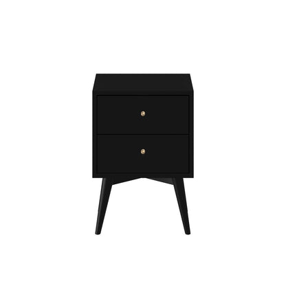 Flynn Mid Century Modern 2 Drawer Nightstand, Black