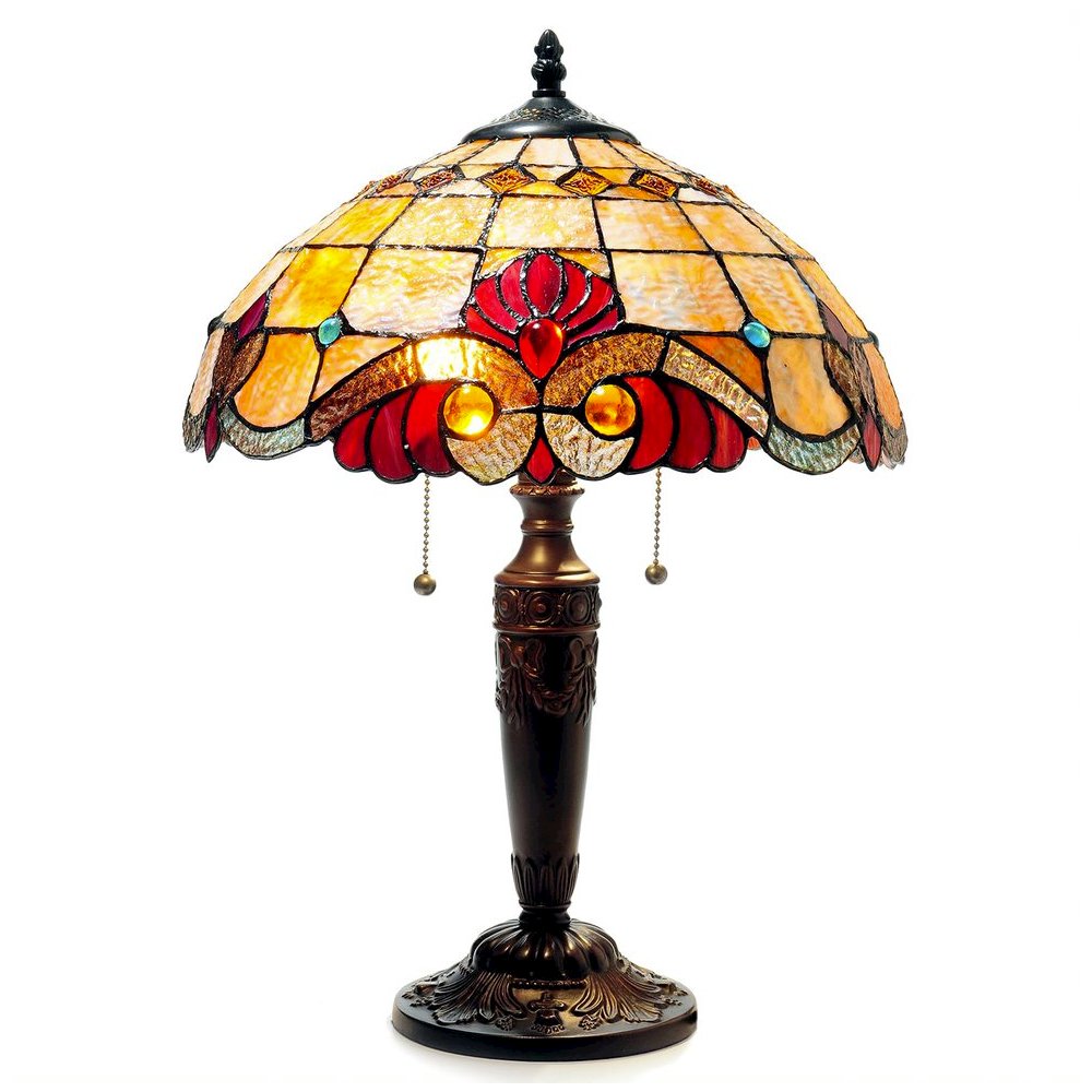 SHELLY Tiffany-style 2 Light Victorian Table Lamp 14.5" Shade