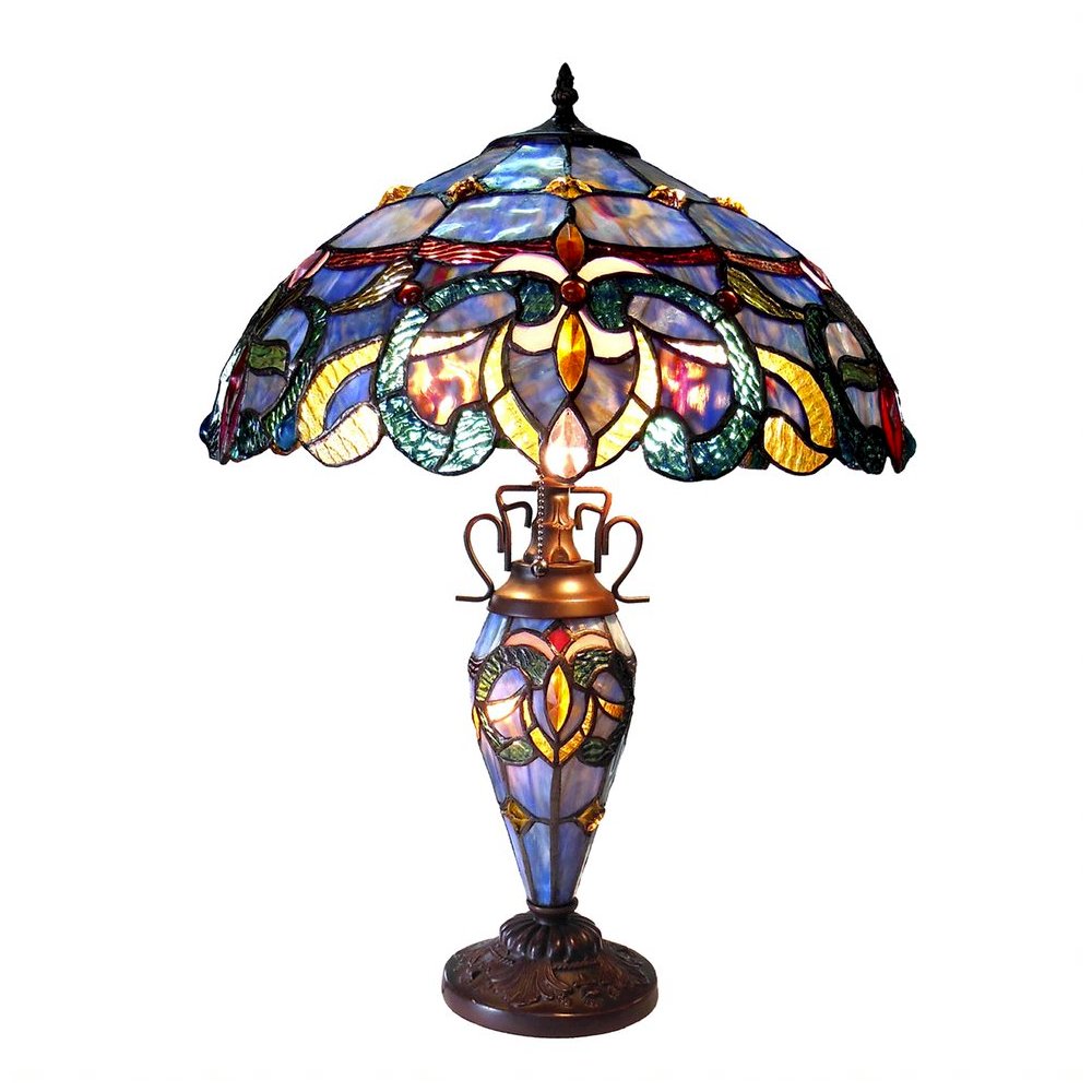 NORA Tiffany Style Victorian Double lit 3 Light DTable Lamp 18" Shade