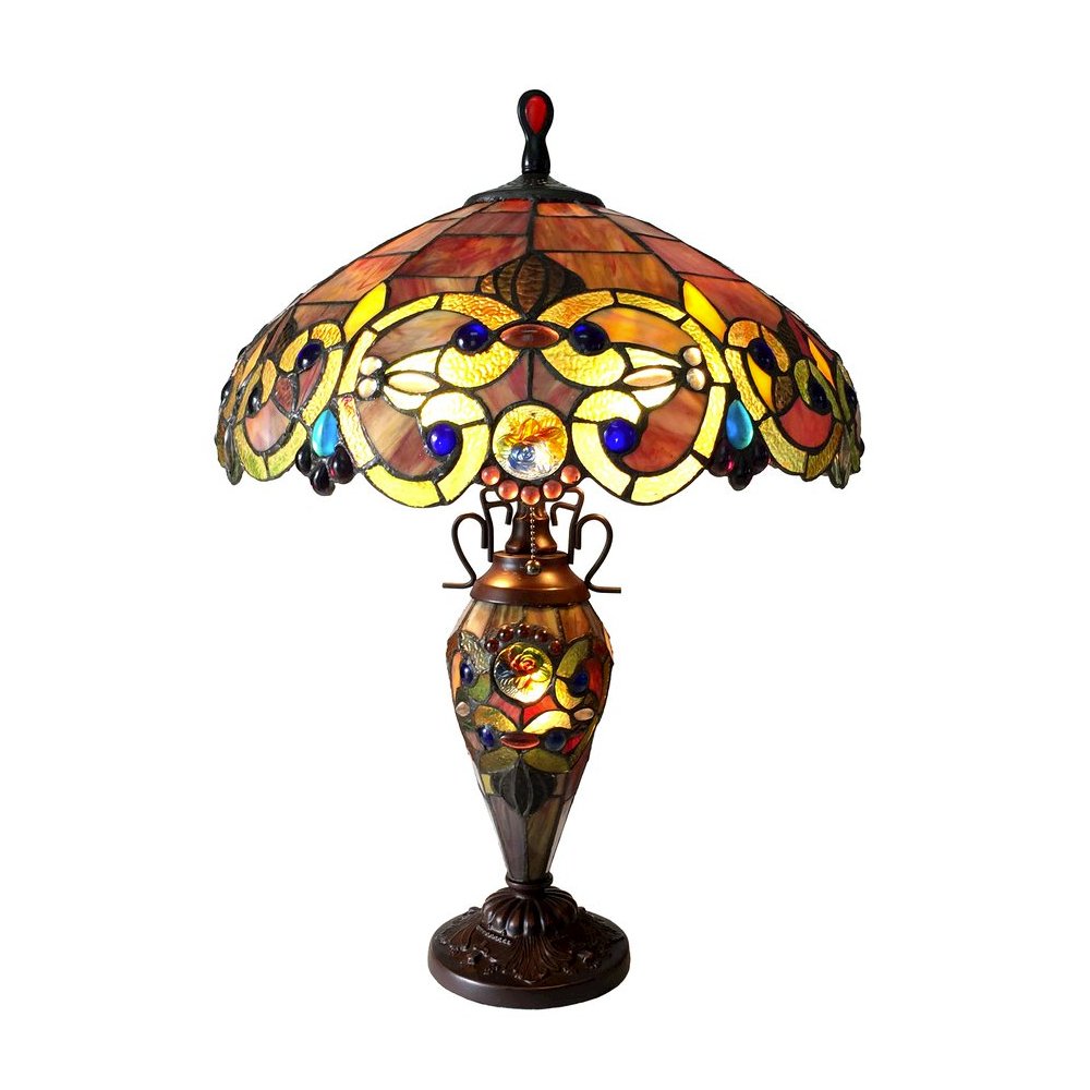 DEMETRA AURORATiffany-style 3 Light Victorian Double Lit Table Lamp 18" Shade