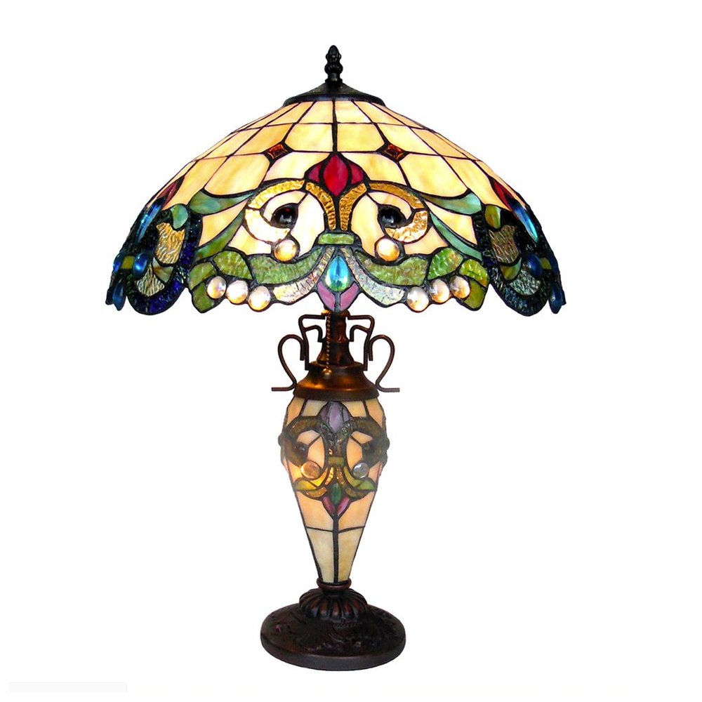 DULCE Tiffany-style 3 Light Victorian Double Lit Table Lamp 18" Shade