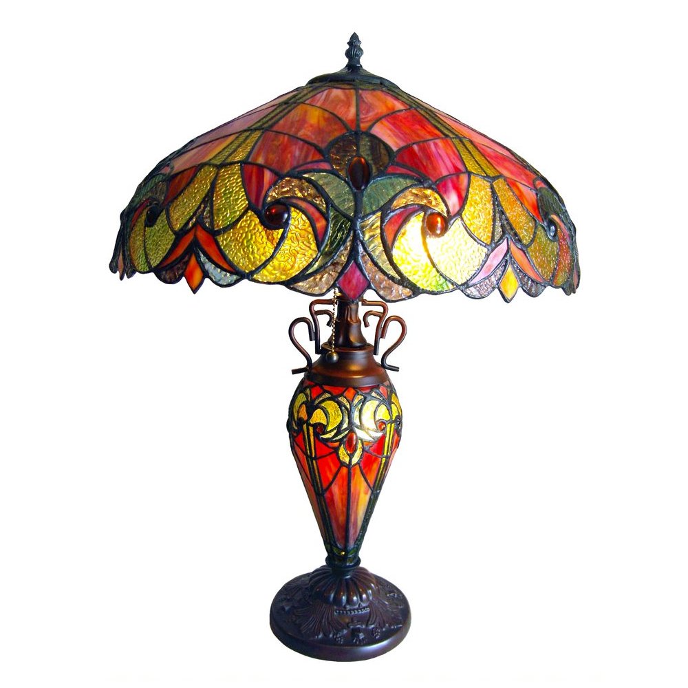 LIAISON Tiffany-style 3 Light Victorian Double Lit Table Lamp 18" Shade