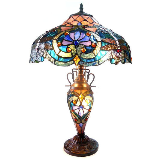 LYDIA Tiffany-style 3 Light Victorian Double Lit Table Lamp 17" Shade