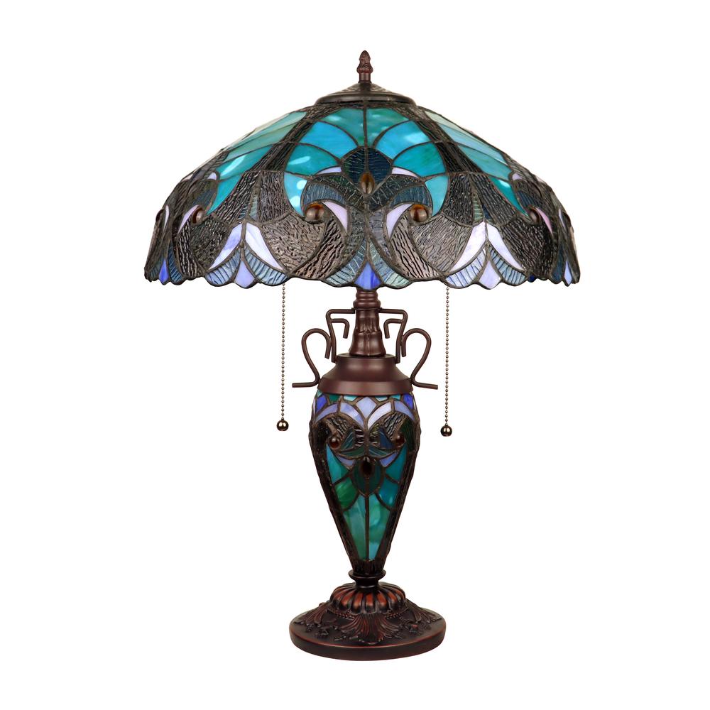 CHLOE Lighting - LIAISON Victorian-Style Antique Dark Bronze 3 Light Double Lit Table Lamp 16" Wide
