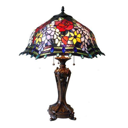 CARRELL Tiffany-style 3 Light Roses Floor Lamp 20" Shade