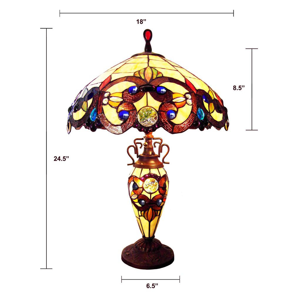 CHLOE Lighting DEMETRA AURORA Victorian Tiffany-style 3 Light Victorian Double Lit Table Lamp 18" Wide
