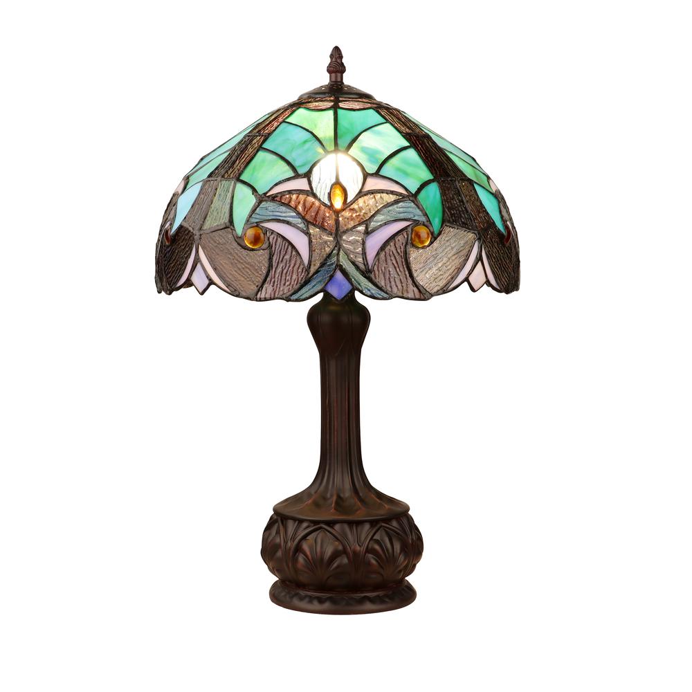 Tiffany-Style Antique Dark Bronze 1-Light Victorian Table Lamp 12" Shade
