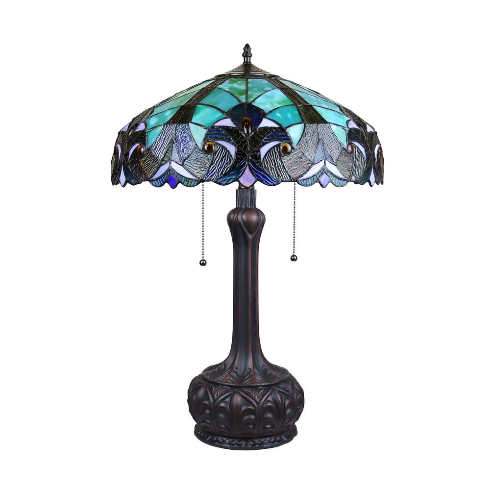 CHLOE Lighting LIAISON Tiffany-Style Antique Dark Bronze 2-Light Victorian Table Lamp 18" Shade