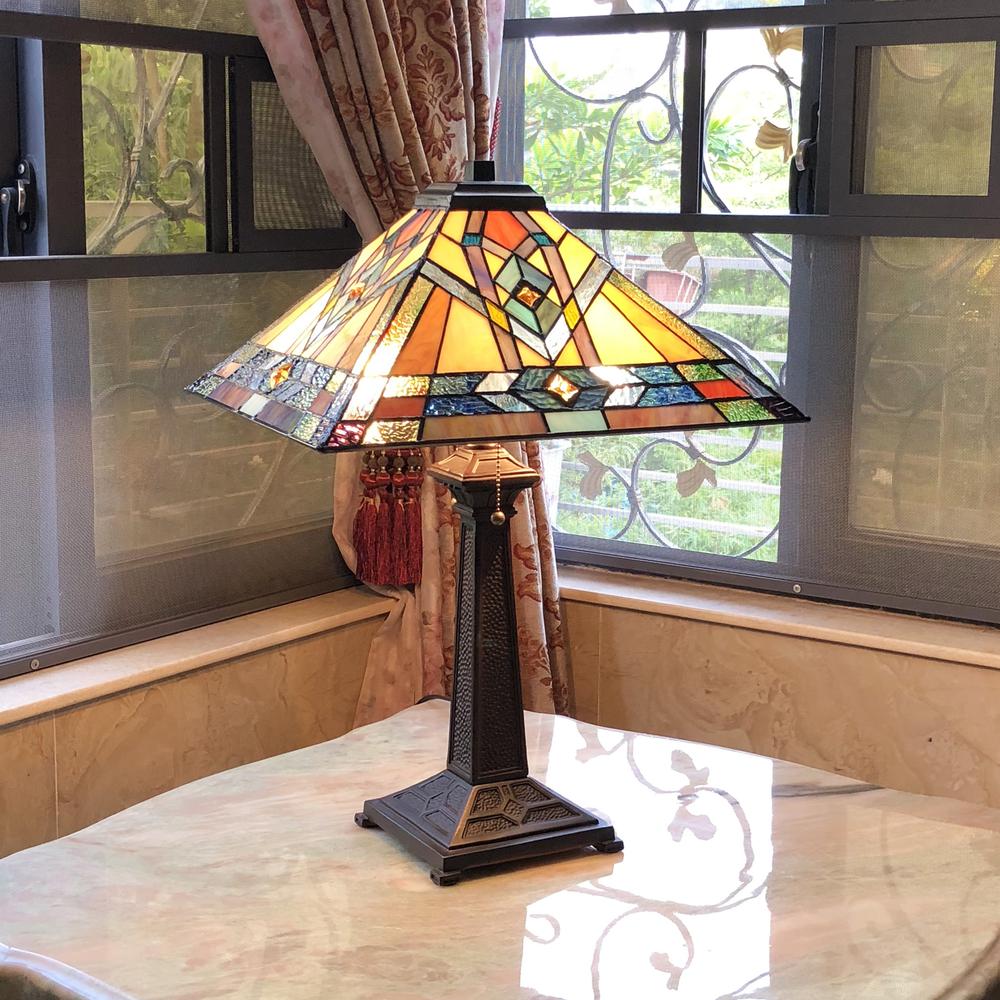 MICHAEL Mission 2 Light Antique Dark Bronze Table Lamp 16" Shade