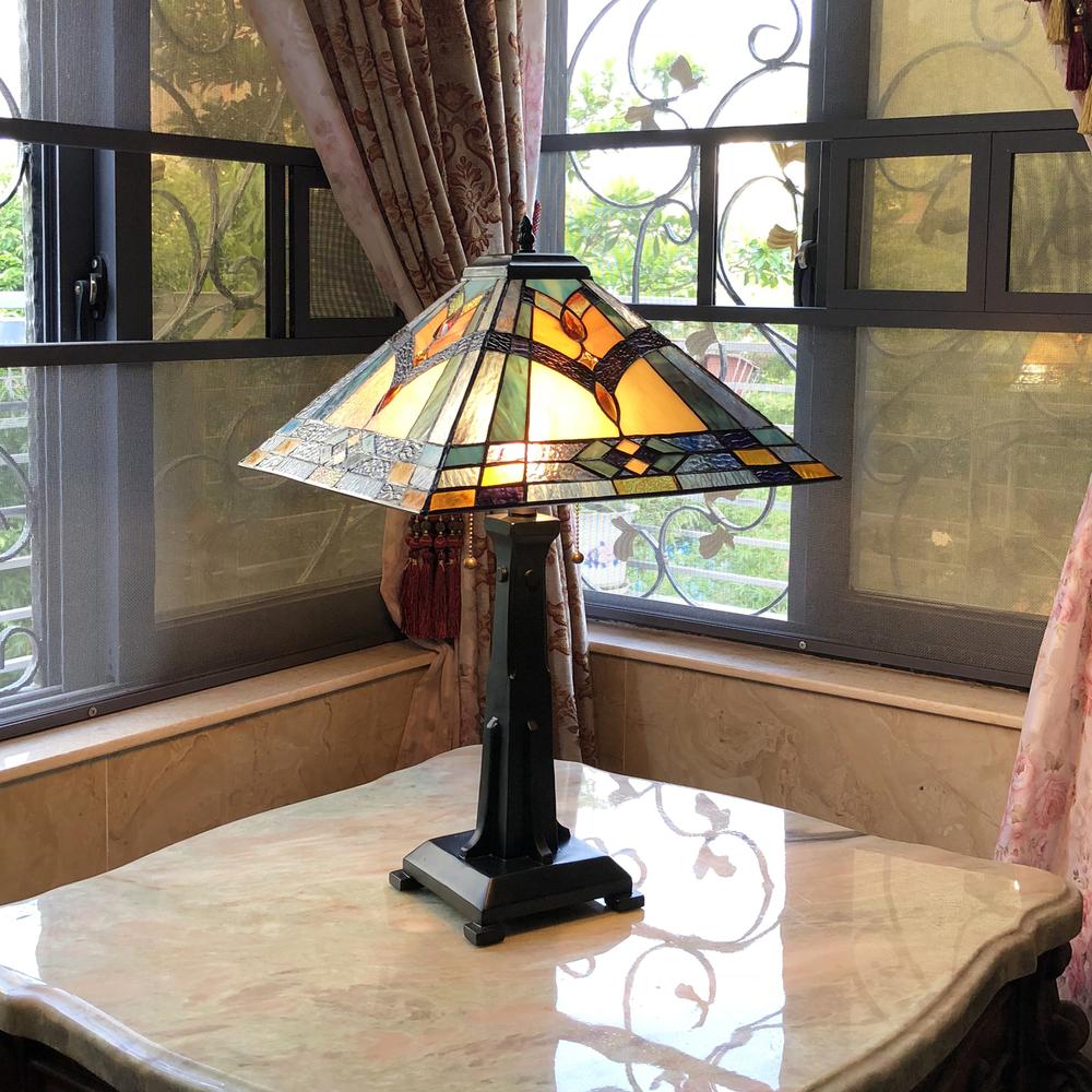 ETHAN Mission 2 Light Antique Dark Bronze Table Lamp 16" Shade