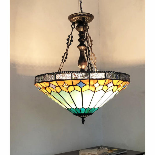 CHLOE Lighting NICHOLAS Tiffany-Style Mission Stained Glass Inverted Ceiling Pendant 18" Height