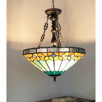 CHLOE Lighting NICHOLAS Tiffany-Style Mission Stained Glass Inverted Ceiling Pendant 18" Height