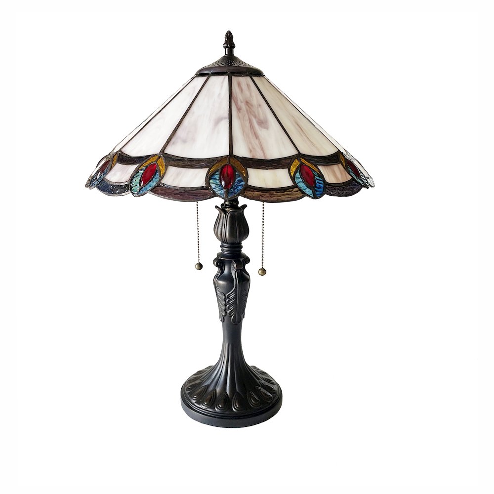 Ryce Tiffany-Style 2-Light Geometric Table Lamp 16" Shade